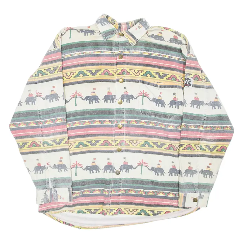 WAVE BOARD Mens Shirt Cream Fair Isle Long Sleeve L