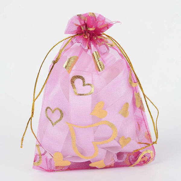 Heart Printed Organza Bags