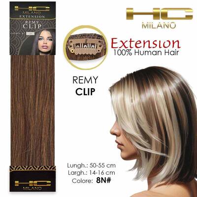 Hc milano natural hair 3 clips 1 strip remy width 14-16cm length 55cm col.8n