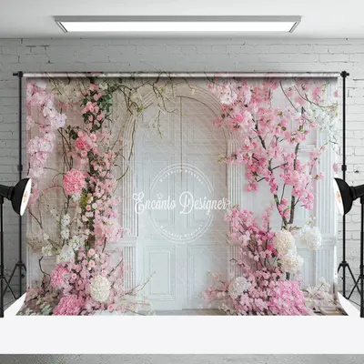 Pink Floral Vine White Arch Door Wedding Backdrop