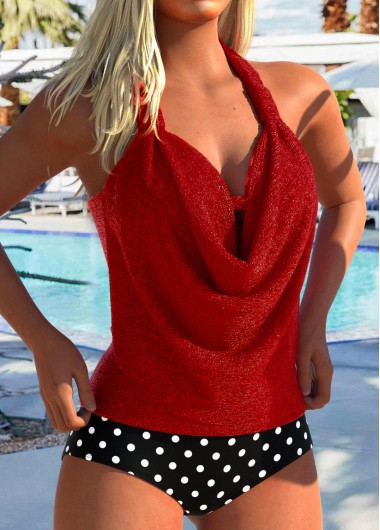 Modlily Hot Stamping High Waisted Geometric Print Red Tankini Set - XXL
