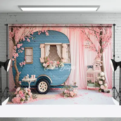 Peach Trees Blossom RV Pink Curtain Spring Backdrop - Aperturee