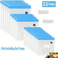 Vacuum Sealer Bags & Sealing Clips Set without Air Pump, 22pcs/set Reusable Clear Food Storage Bags, Household Durable Packag...