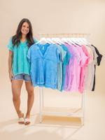Zenana Washed Double Gauze Raw Edge Short Sleeve Top | S-3X