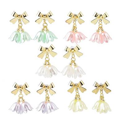 Plastic Flower with Bowknot Dangle Stud Earrings
