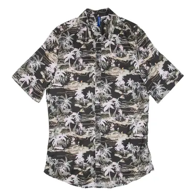 DIVIDED Mens Hawaiian Shirt Green Floral L