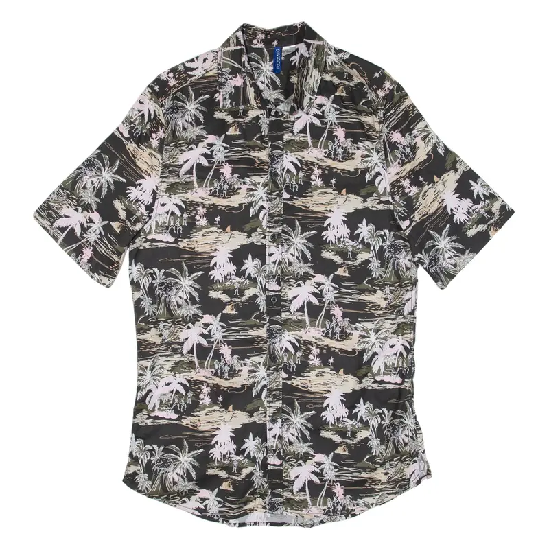 DIVIDED Mens Hawaiian Shirt Green Floral L
