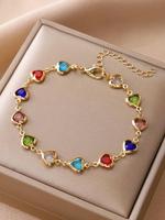 Colorful Heart Design Link Bracelet, Rhinestone Decor Jewelry for Party, Pride 2025, LGBTQ, Trendy All-match & Exquisite Jewe...