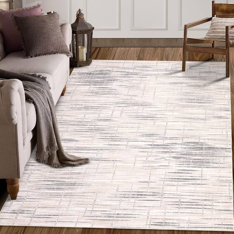 Garvee Area Rug Coffee Grey 4x6 Bedroom Rug Machine Washable Rug Geometric Living Room Area Rug Indoor Non-Slip Stain Resista...