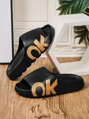 Casual Letter Graphic Slides for Men, Lightweight Comfortable Slippers for Boy Daily Footwear, Soft Non-slip House Slippers f...