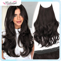 [ kookastyle ] 20in Invisible Wire Hair Extensions - Long Wavy Layered Synthetic Hairpiece w/ 6 Clips, Adjustable Transparent...