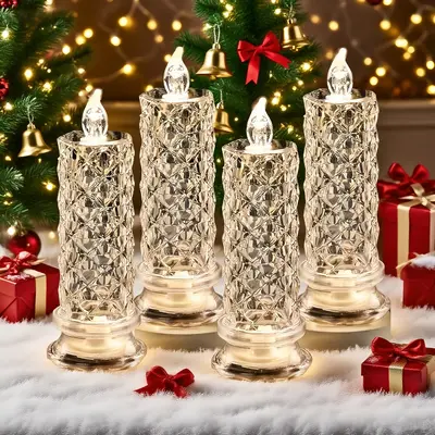Set of 4, LED Crystal Candle Lights - Romantic Tabletop Night Lights for Bedroom Decorations, Gifts, Anniversary and Parties,...