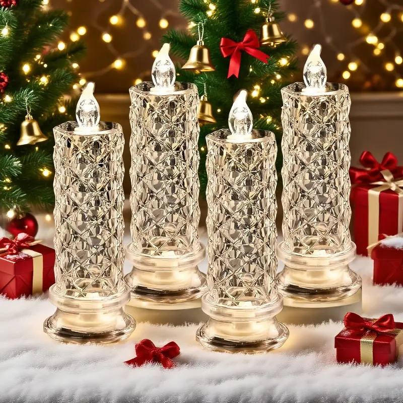Set of 4, LED Crystal Candle Lights - Romantic Tabletop Night Lights for Bedroom Decorations, Gifts, Anniversary and Parties,...