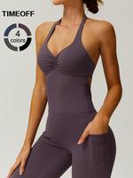 TIMEOFF Ladies' Soft Double-sided Brushed Fabric Hanging Neck Strap One-piece Trumpet Pants Yoga Gym Training Outdoor Sports ...