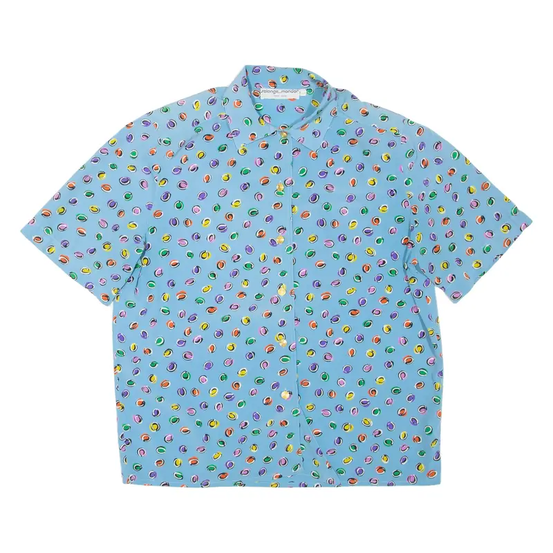 SOLANGE MONDOR Womens Printed Shirt Blue Collared Spotted L