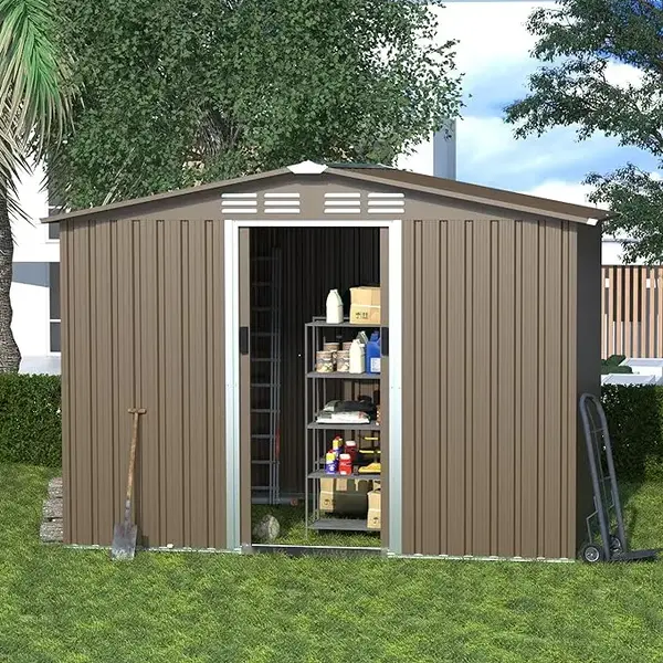 Metal Storage Shed for Outdoor with Design of Lockable Slide Doors and Air Vent, Tiny House Utility and Tool Storage for Gard...