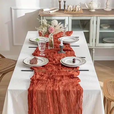 Boho Pleated Tablecloth, 1 Count Minimalist Plain Tablecloth, Kitchen Decorations Supplies For Home Party Wedding