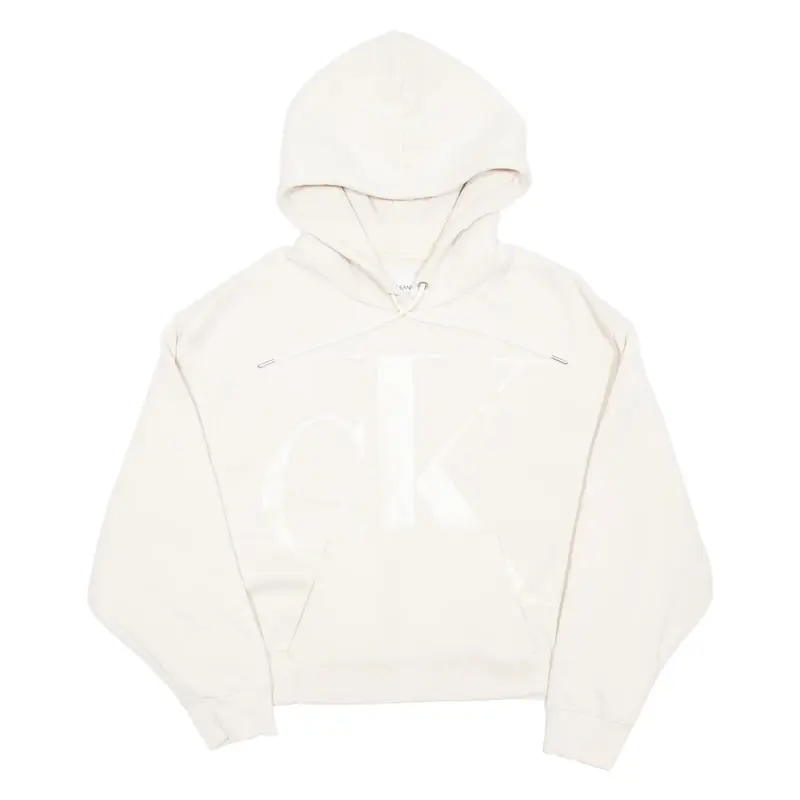 CALVIN KLEIN Cropped Womens Beige Hoodie Pullover 2XL