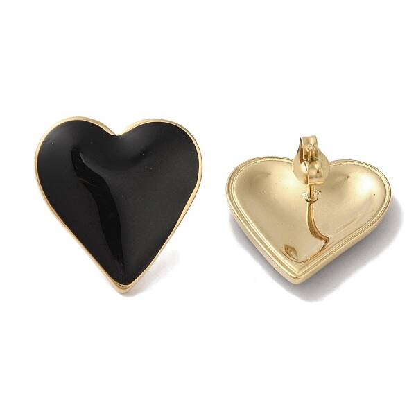 Heart 304 Stainless Steel Enamel Stud Earrings for Women