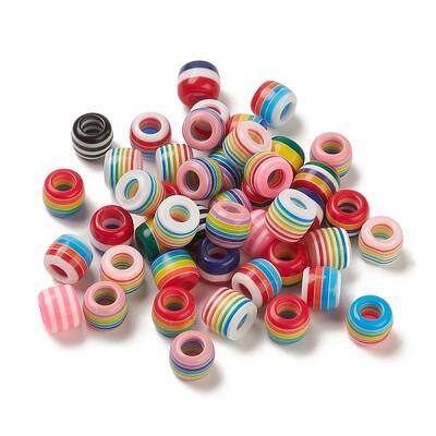 100Pcs Rainbow Striped Resin European Beads