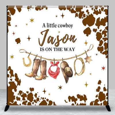 Custom Little Cowboy On The Way Baby Shower Backdrop - Aperturee