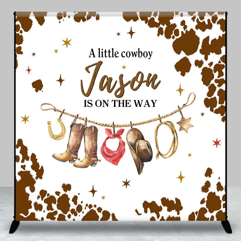 Custom Little Cowboy On The Way Baby Shower Backdrop - Aperturee