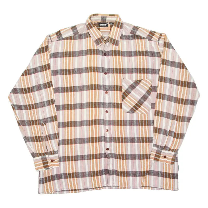 Mens Shirt Brown Check Long Sleeve XL