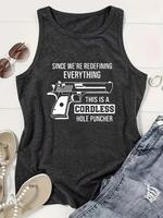 Women's Letter Print Round Neck Tank Top, Casual Sleeveless Top for Daily Wear, Ladies Clothes for All Seasons, Socks