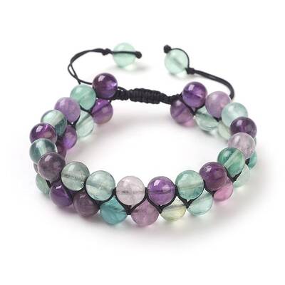 Adjustable Natural Fluorite Braided Bead Bracelets