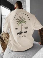 Men's Summer Clothes, Casual Letter & Tree Print Drop Shoulder Tee, Summer Tops, Graphic Tees for Men, Regular Fit Streetwear...