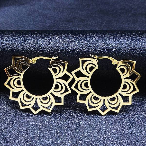 304 Stainless Steel Hollow Flower Hoop Earring