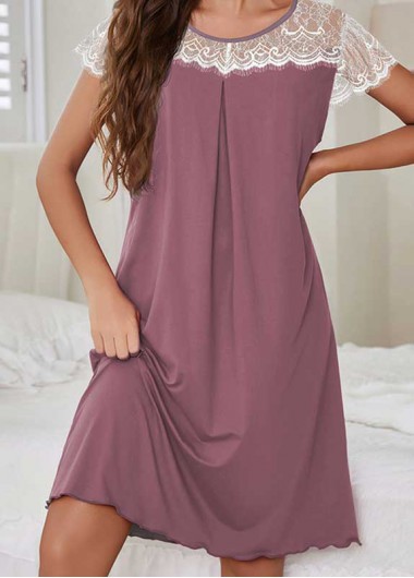 Modlily Dusty Purple Short Sleeve Round Neck Nightdress - M