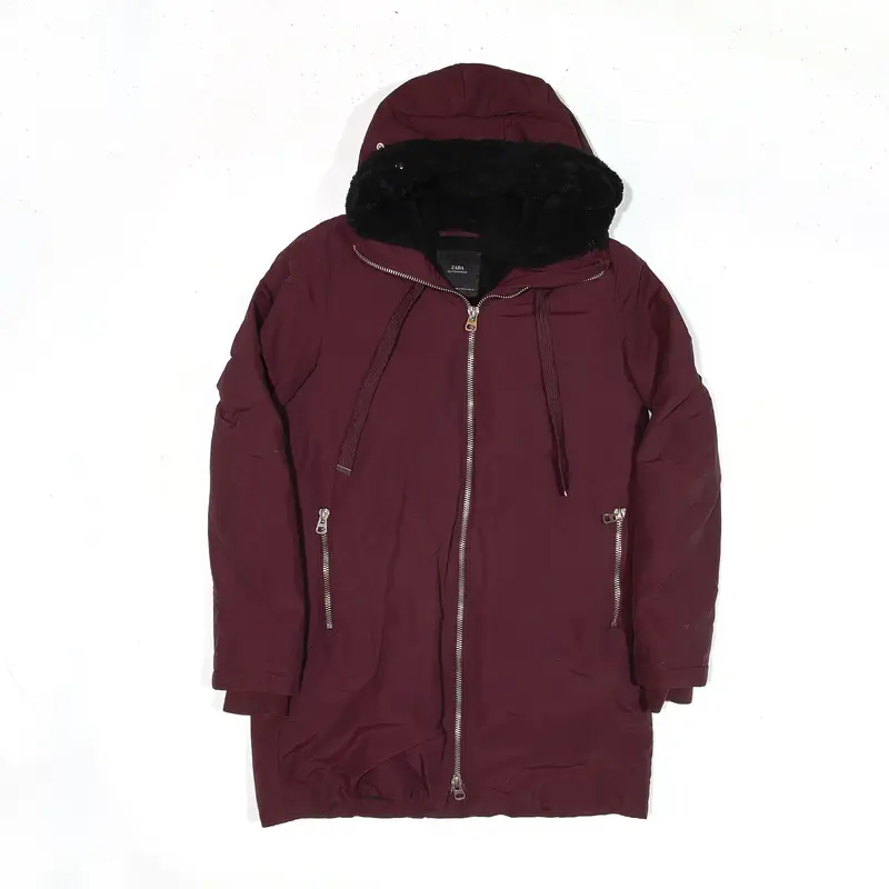 ZARA Jacket Maroon Hooded Puffer Womens S