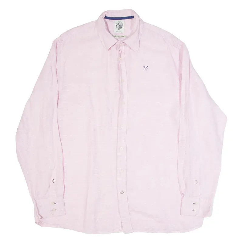 CREW CLOTHING Mens Shirt Pink Linen Striped Long Sleeve XL