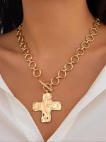 Women's Punk Style Cross Pendant Chains Necklace with OT Buckle, Fashion Jewelry for Party, Daily Clothing Decor, Trendy All...