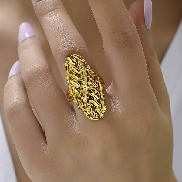 Gold Plated Fashion Wheat Lucky Ring Hollow Wedding Jewelry for Women.