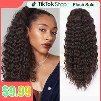 【Flash Sale】Drawstring Ponytail Extension for Women Synthetic Clip in Ponytail Extension Black Long Curly Wavy Hairpieces...