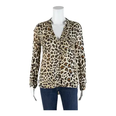 ZARA Leopard Print Beige V-Neck Viscose Long Sleeve Blouse Womens XS
