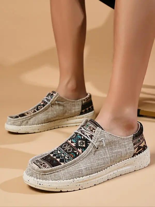 Men's Boho Style Casual Slip-on Loafers, Trendy Ethnic Pattern Flat Shoes, Fashionable Lightweight Breathable Summer Shoes fo...