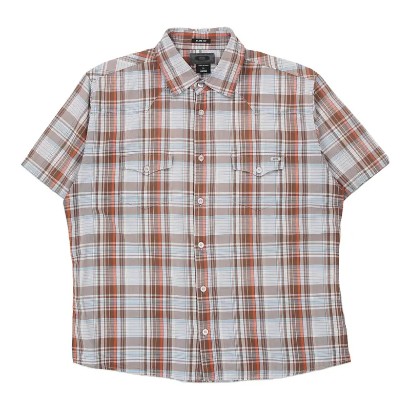 Oakley Checked Short Sleeve Shirt - XL Blue Cotton
