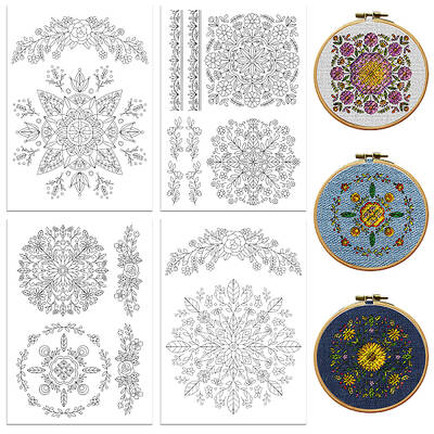 4 Sheets 11.6x8.2 Inch Stick and Stitch Embroidery Patterns