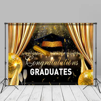 Gold Curtain Congrats Grad Photography Backdrop - Aperturee