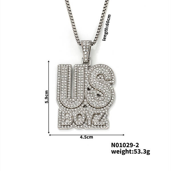 Hip-hop style Street Dance Alloy Crystal Rhinestone Alphabet US BOYZ Pendant Necklaces