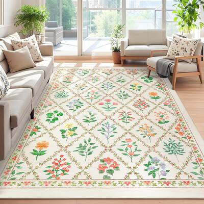 Garvee Modern Area Rug 9x12 - Floral Trellis Pattern, Soft & Durable, 100% Polyester, Non-Slip, Stain-Resistant, Machine Wash...