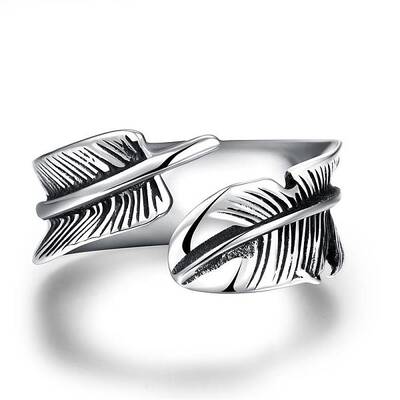 Fashionable Unisex 316L Surgical Stainless Steel Feather Cuff Rings