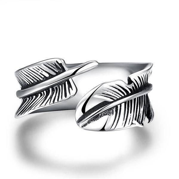 Fashionable Unisex 316L Surgical Stainless Steel Feather Cuff Rings