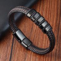 Men's Protection Leather Braided Bracelet Titanium Steel Bangle Leather Braided Wristband Magnetic Clasp for Daily Use Gift t...