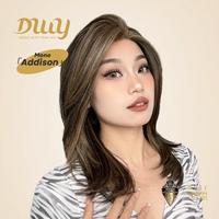 Addison-DWY Mono Lace Front Free Part Mid-Length Brown with Highlights Straight Glueless Synthetic Wig for Women 7 Shades 16 ...