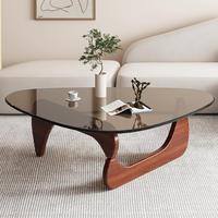 Coffee Tables for Living Room - Triangle Glass Coffee Table with Wooden Base Mid-Century Modern Abstract End Table for Study ...
