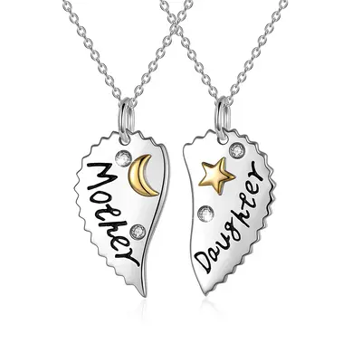 Sterling Silver Two-tone Cubic Zirconia Star Mother & Daughter Necklace Set for Women